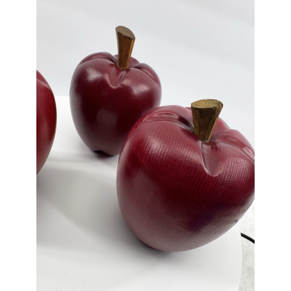 3 Faux Fruit Wood Wooden Red Apples Stems Realistic Farmhouse Decor Heavy - Picture 6 of 13